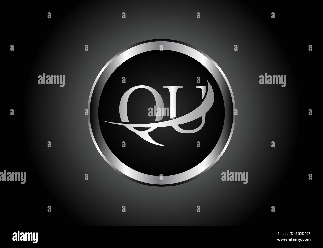 silver letter QU metal combination alphabet logo icon design with grey