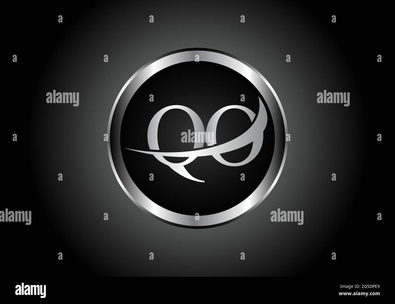 silver letter QO metal combination alphabet logo icon design with grey ...