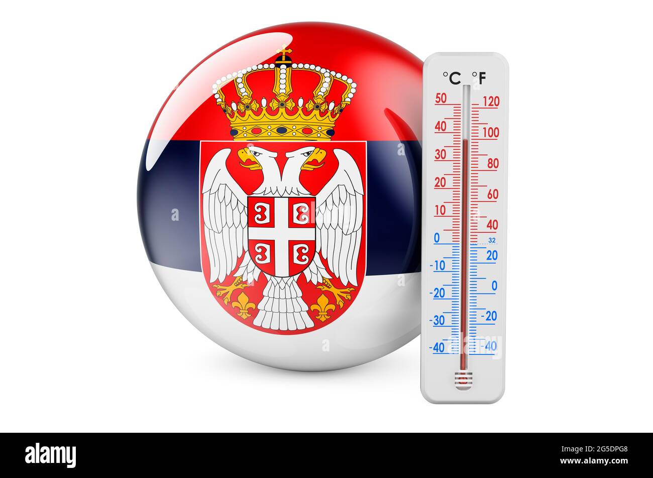 Thermometer with Serbian flag. Heat in Serbia concept. 3D rendering ...