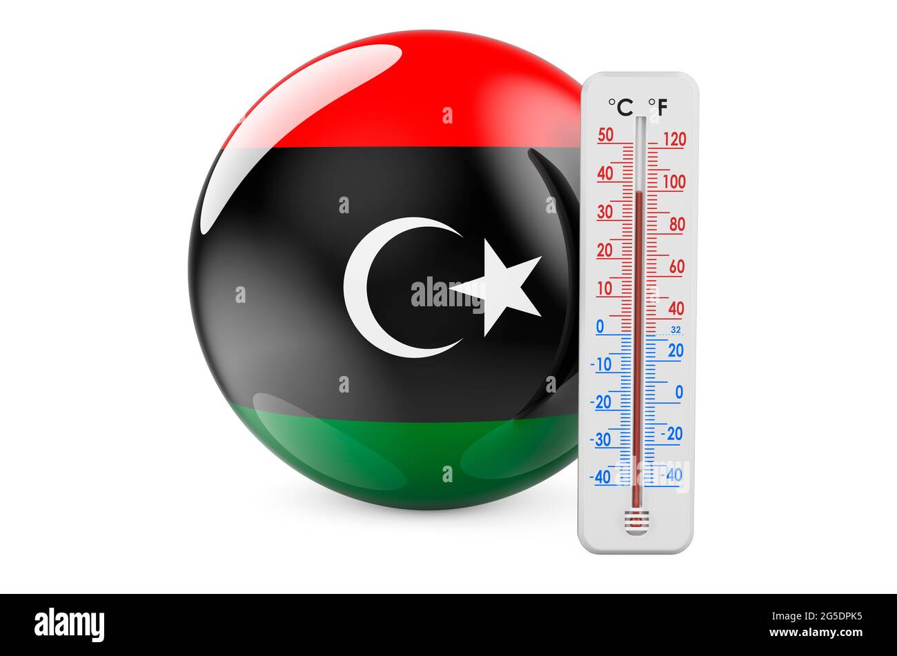 Thermometer with Libyan flag. Heat in Libya concept. 3D rendering ...