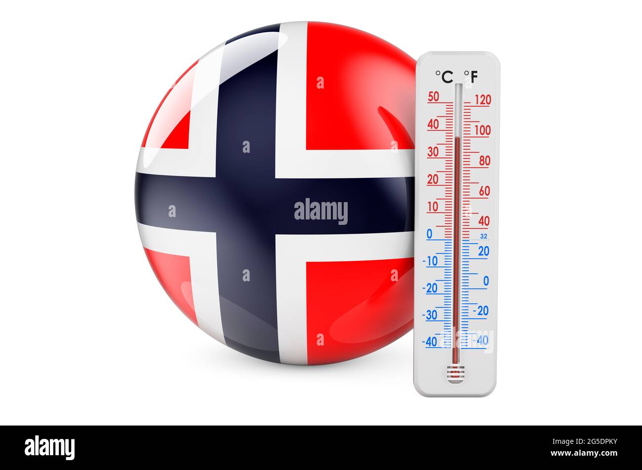Thermometer with Norwegian flag. Heat in Norway concept. 3D rendering isolated on white background Stock Photo