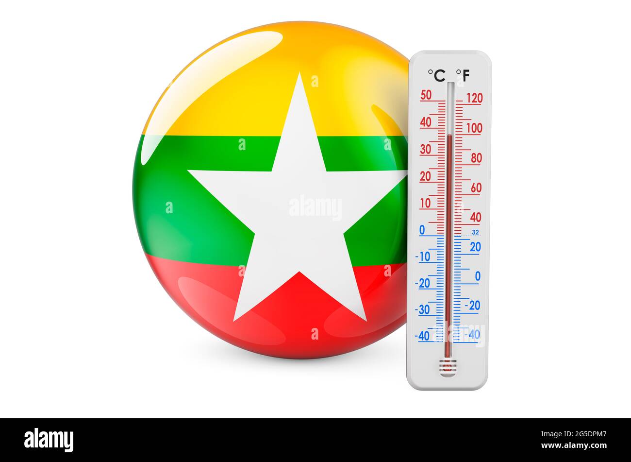 Thermometer with Myanmar flag. Heat in Myanmar concept. 3D rendering  isolated on white background Stock Photo - Alamy