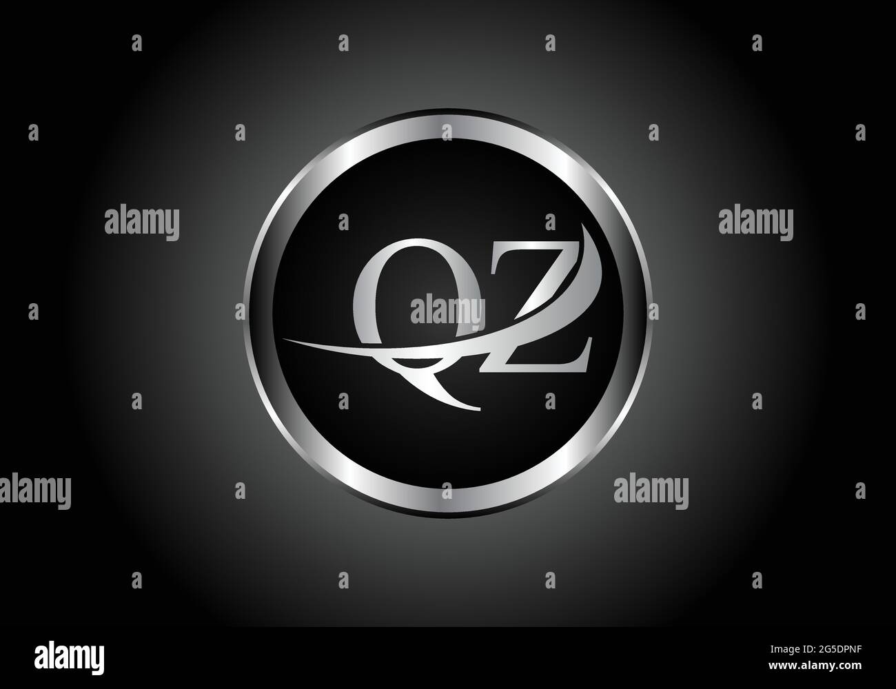 silver letter QZ metal combination alphabet logo icon design with grey color on Black and white gradient design for a company or business Stock Vector