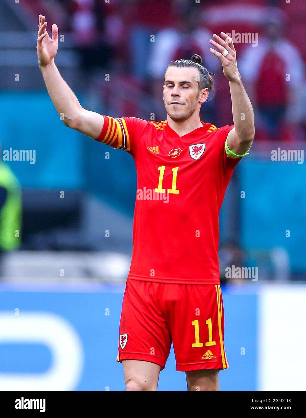Wales' Gareth Bale appears dejected after the final whistle during the UEFA Euro 2020 round of 16 match held at the Johan Cruijff ArenA in Amsterdam, Netherlands. Picture date: Saturday June 26, 2021. Stock Photo