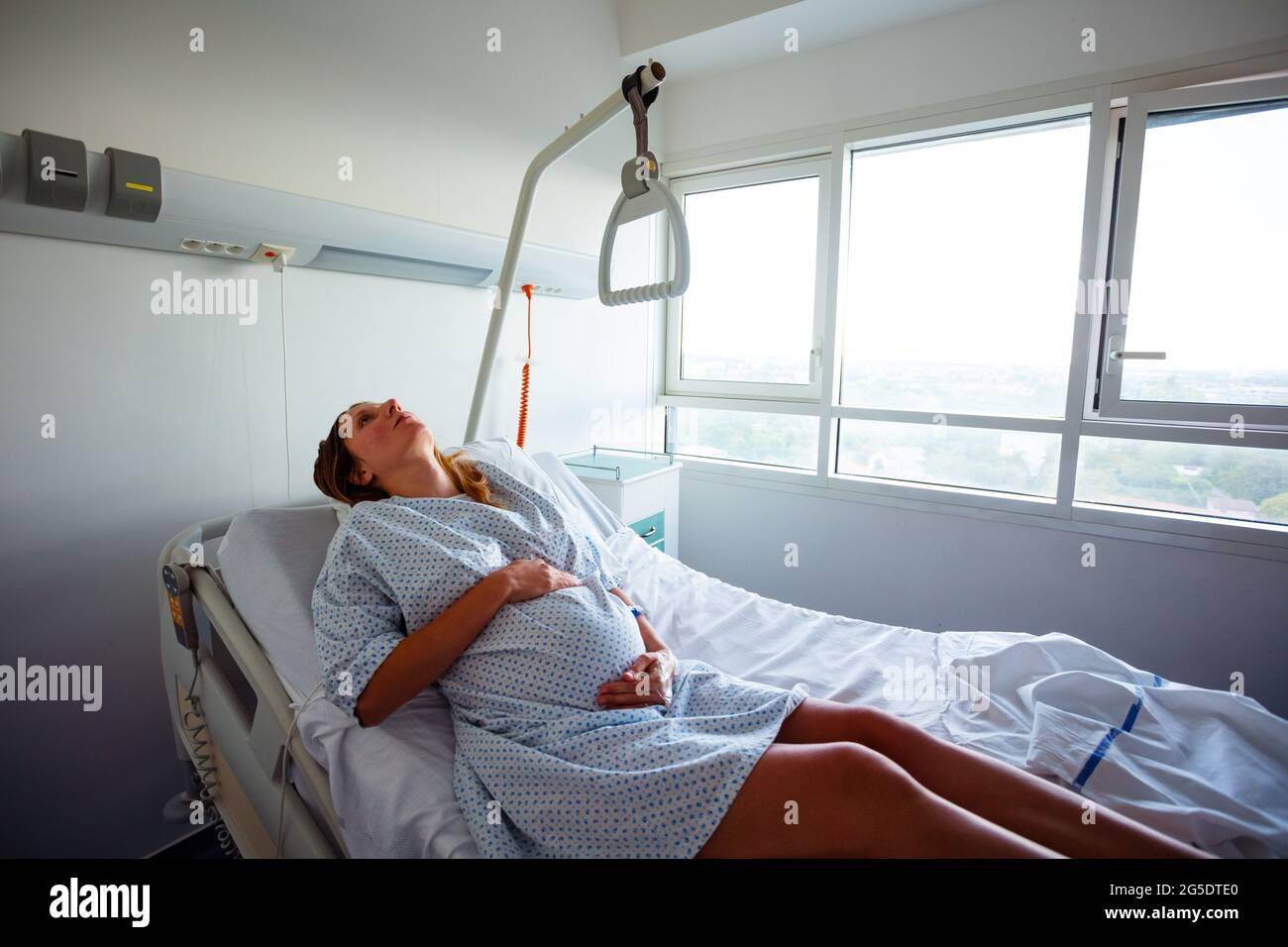 Pregnant woman in pain during before labor Stock Photo