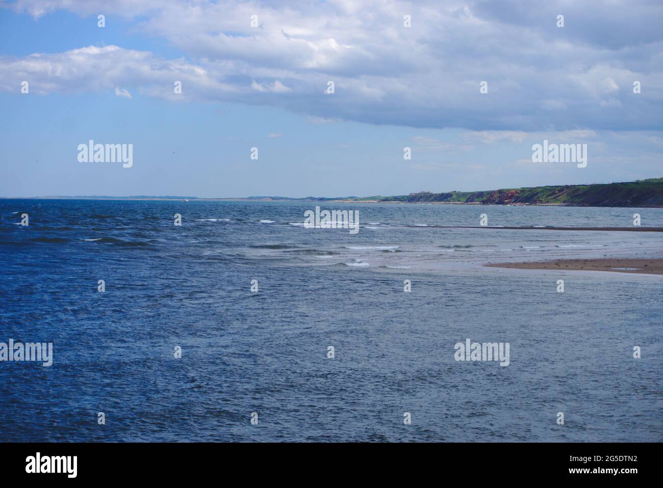 View from Berwick-upon-Tweed across the North Sea down the Northumberland coast to Spittal beach, UK. Stock Photo
