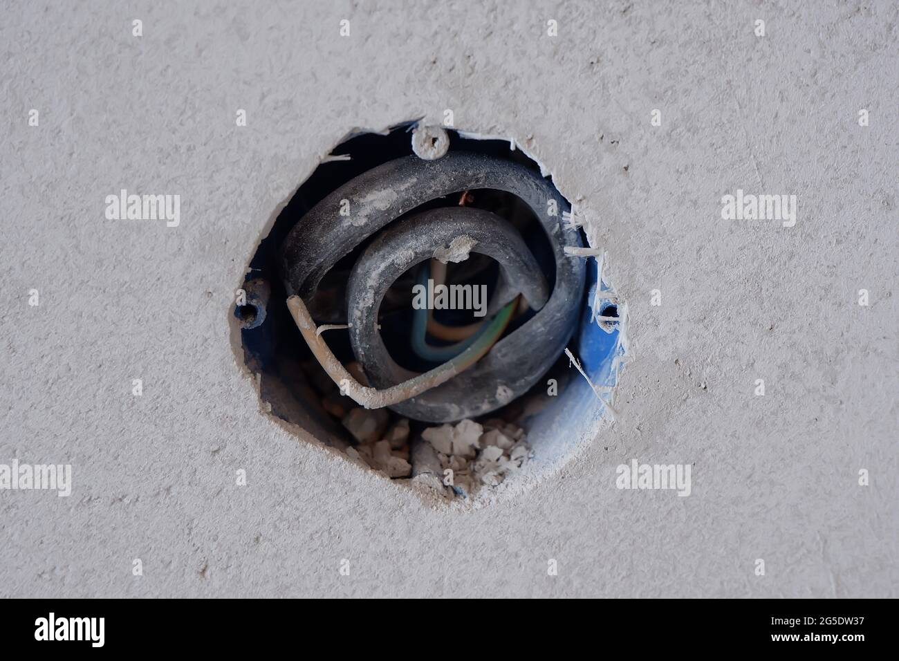 the wires are wound in the socket hole, ready for the installation of sockets Stock Photo Alamy