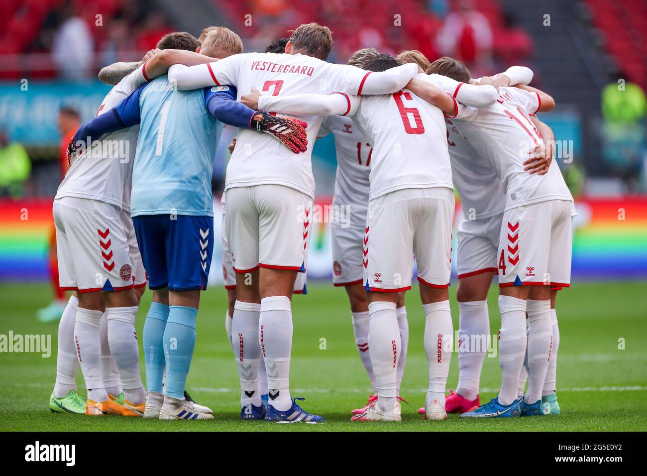 AMSTERDAM, NETHERLANDS - JUNE 26: Team Denmark during the UEFA Euro 2020 Championship 1/8 final match between Wales and Denmark at the Johan Cruijff ArenA on June 26, 2021 in Amsterdam, Netherlands (Photo by Marcel ter Bals/Orange Pictures) Credit: Orange Pics BV/Alamy Live News Stock Photo