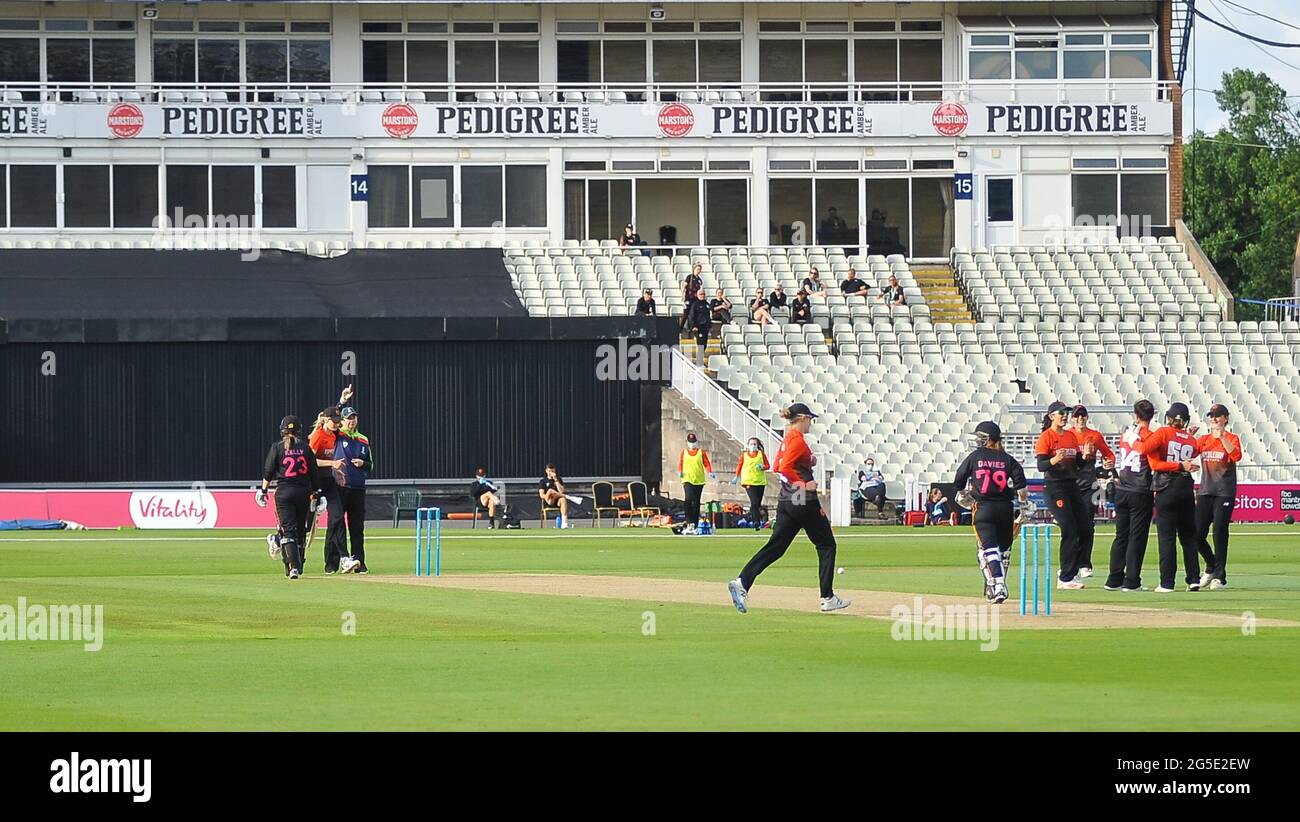 Birmingham, UK. 26th June, 2021. Sparks player out for LBW Women's T20 Cricket - Central Sparks v Southern Vipers Credit: SPP Sport Press Photo. /Alamy Live News Stock Photo