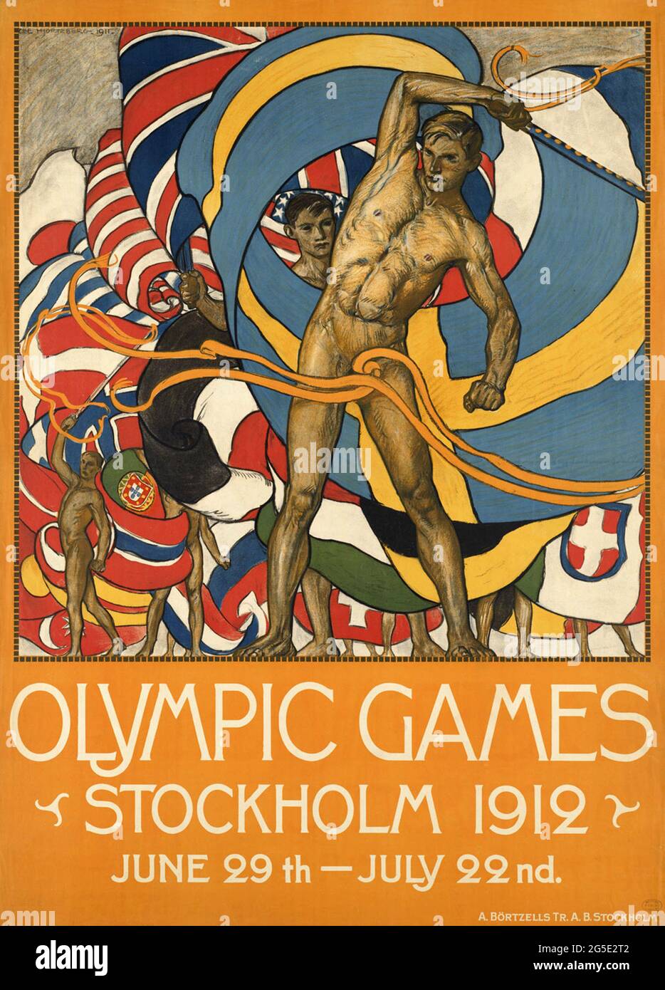 A vintage travel poster for the Stockholm Olympic Games in Sweden in 1912 Stock Photo
