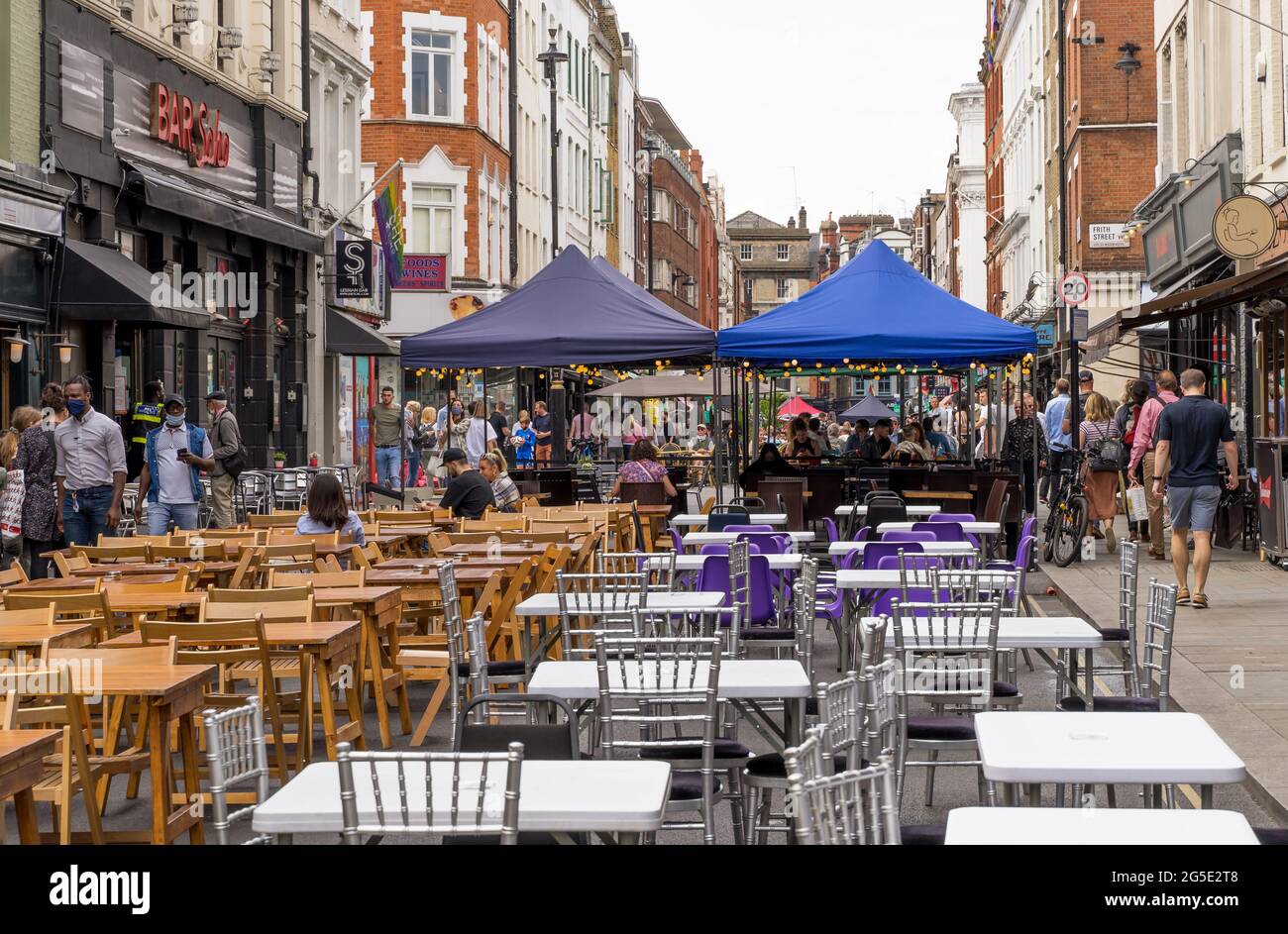 Tables and chairs for outside dining and drinking in the cafes and bars