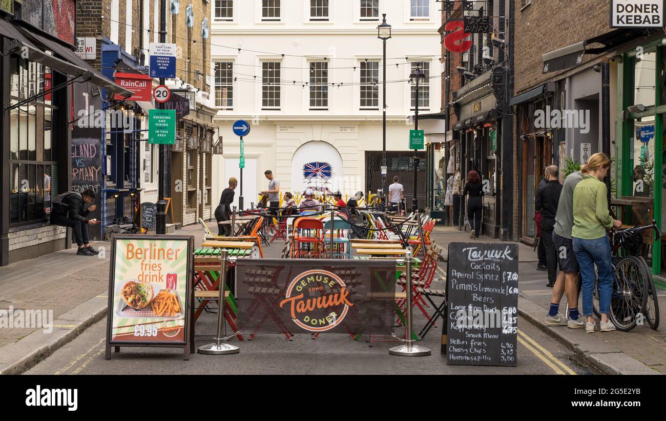 Tables and chairs for outside dining and drinking in the cafes and bars