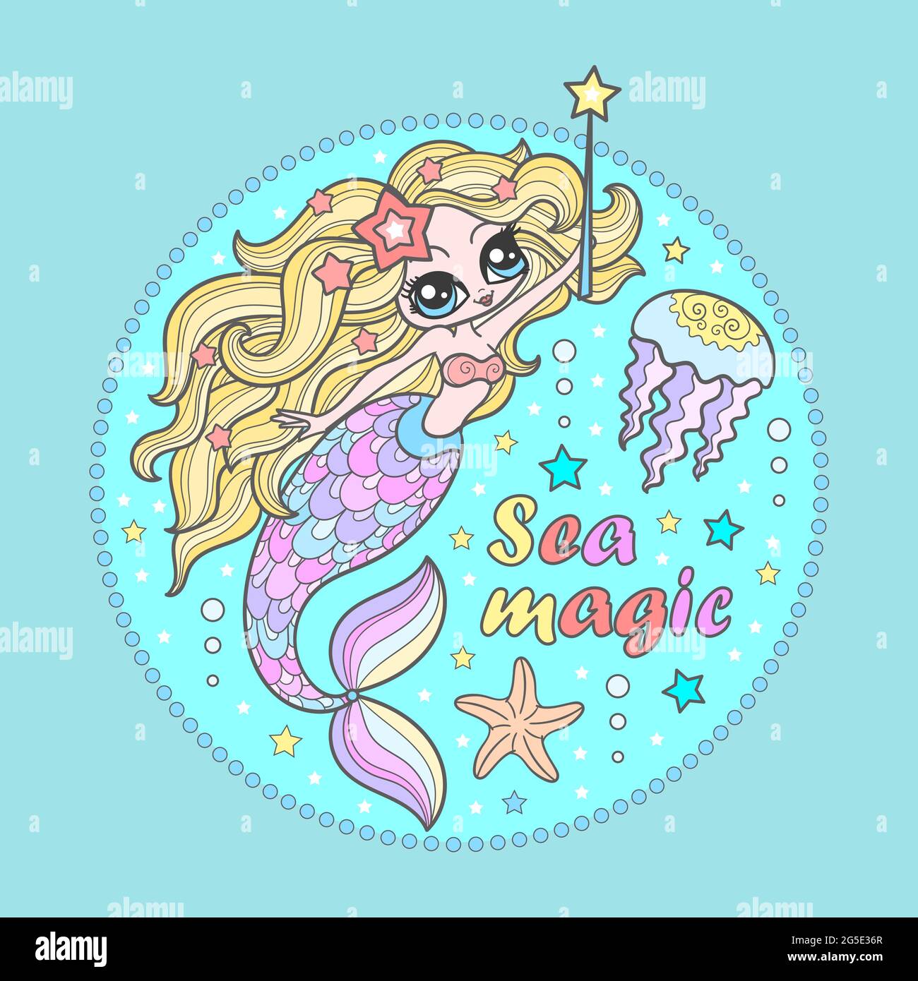 Download Little mermaid with a magic wand. Children vector ...