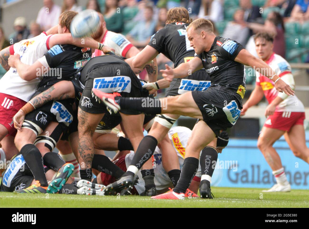 Gallagher Premiership Rugby Final Exeter Vs Harlequin at RFU Twickenham Stadium, UK. 26th June, 2021. Credit: Leo Mason Alamy News & Sport. Action during the match which was won by Harlequins 40-38 Credit: Leo Mason sports/Alamy Live News Stock Photo