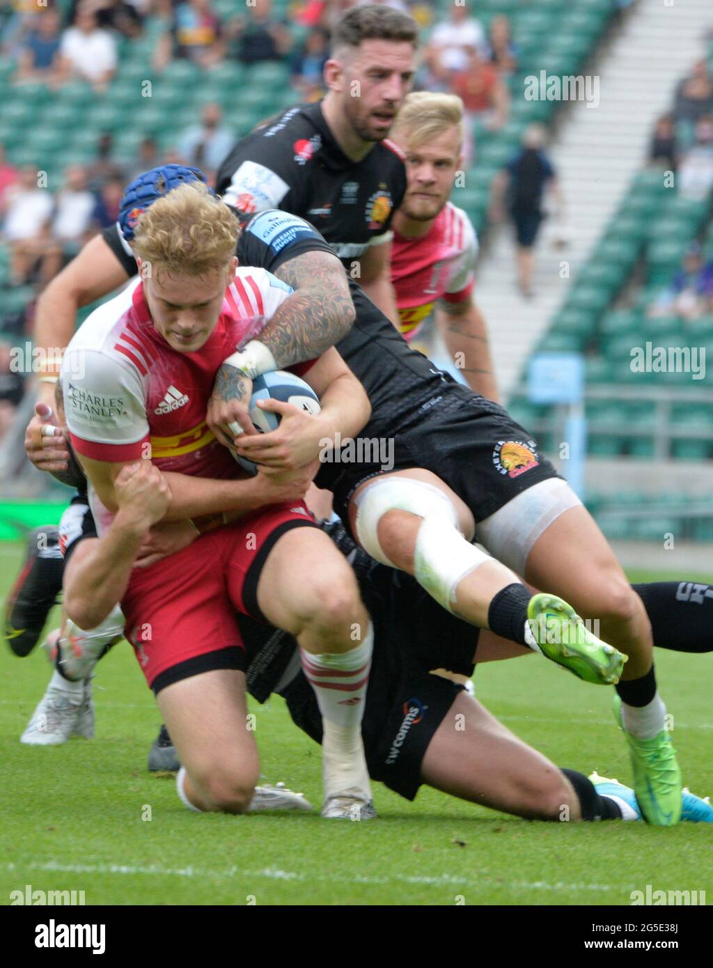 Gallagher Premiership Rugby Final Exeter Vs Harlequin at RFU Twickenham Stadium, UK. 26th June, 2021. Credit: Leo Mason Alamy News & Sport. Action during the match which was won by Harlequins 40-38 Credit: Leo Mason sports/Alamy Live News Stock Photo