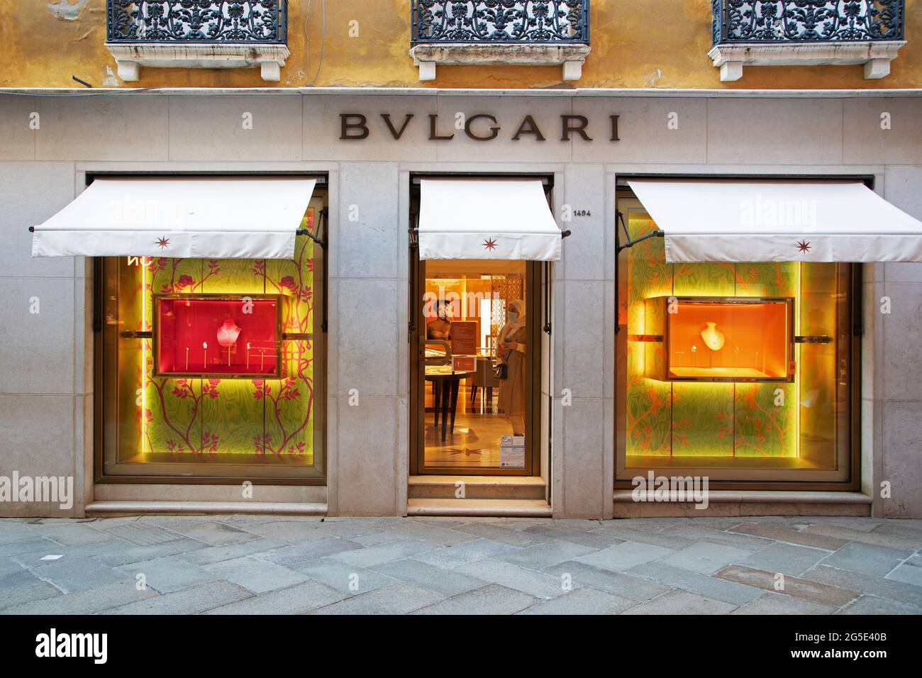 Bulgari windows in Venice Italy Stock Photo Alamy