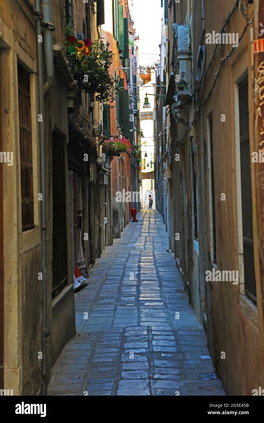 Narrow alley in Venice, Italy Stock