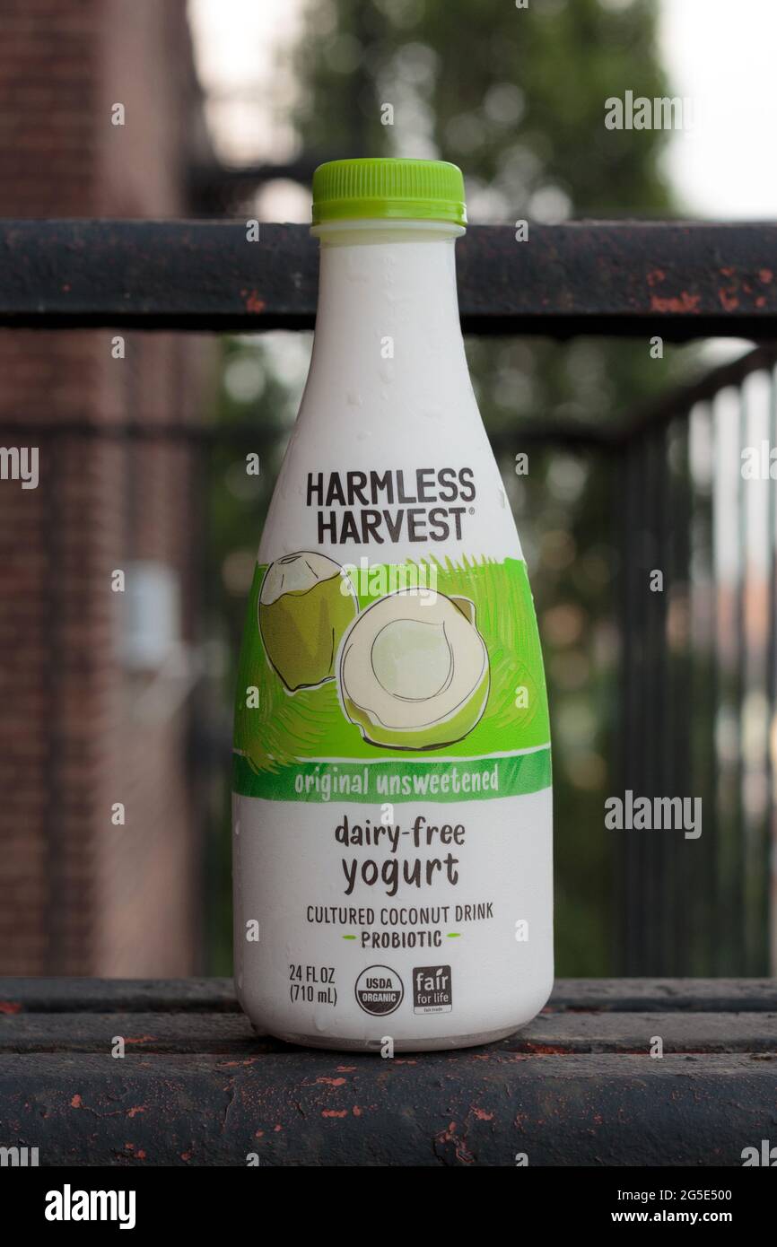 bottle of Harmless Harvest brand original, unsweetened, organic dairy