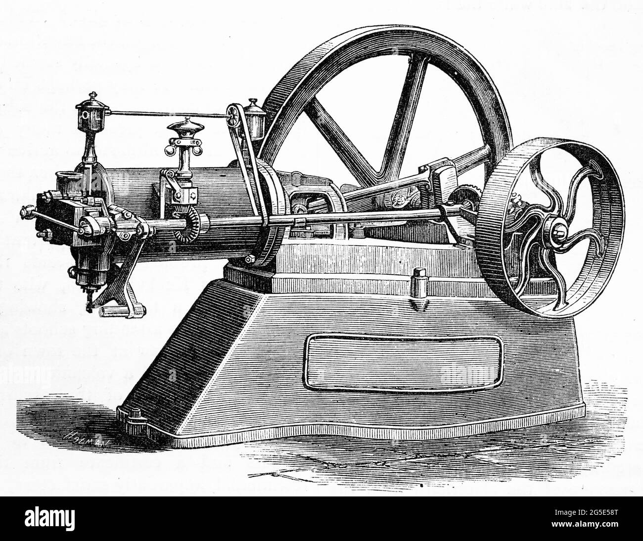 Engraving of the Otto silent gas engine, circa 1878 Stock Photo