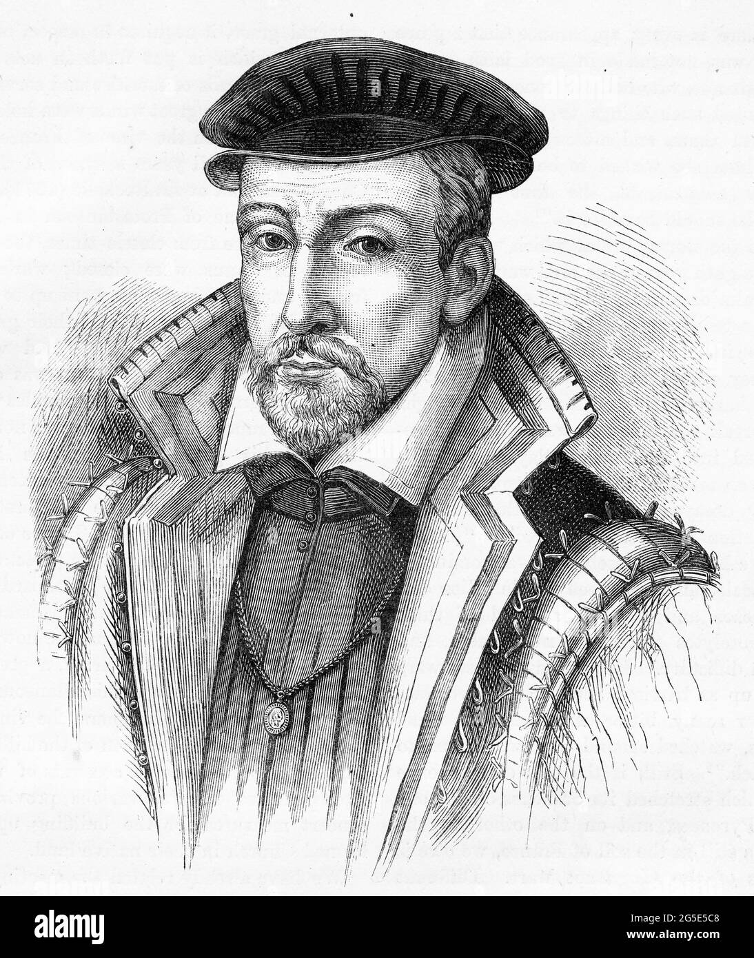 Engraved portrait of Admiral Gaspard de Coligny Stock Photo