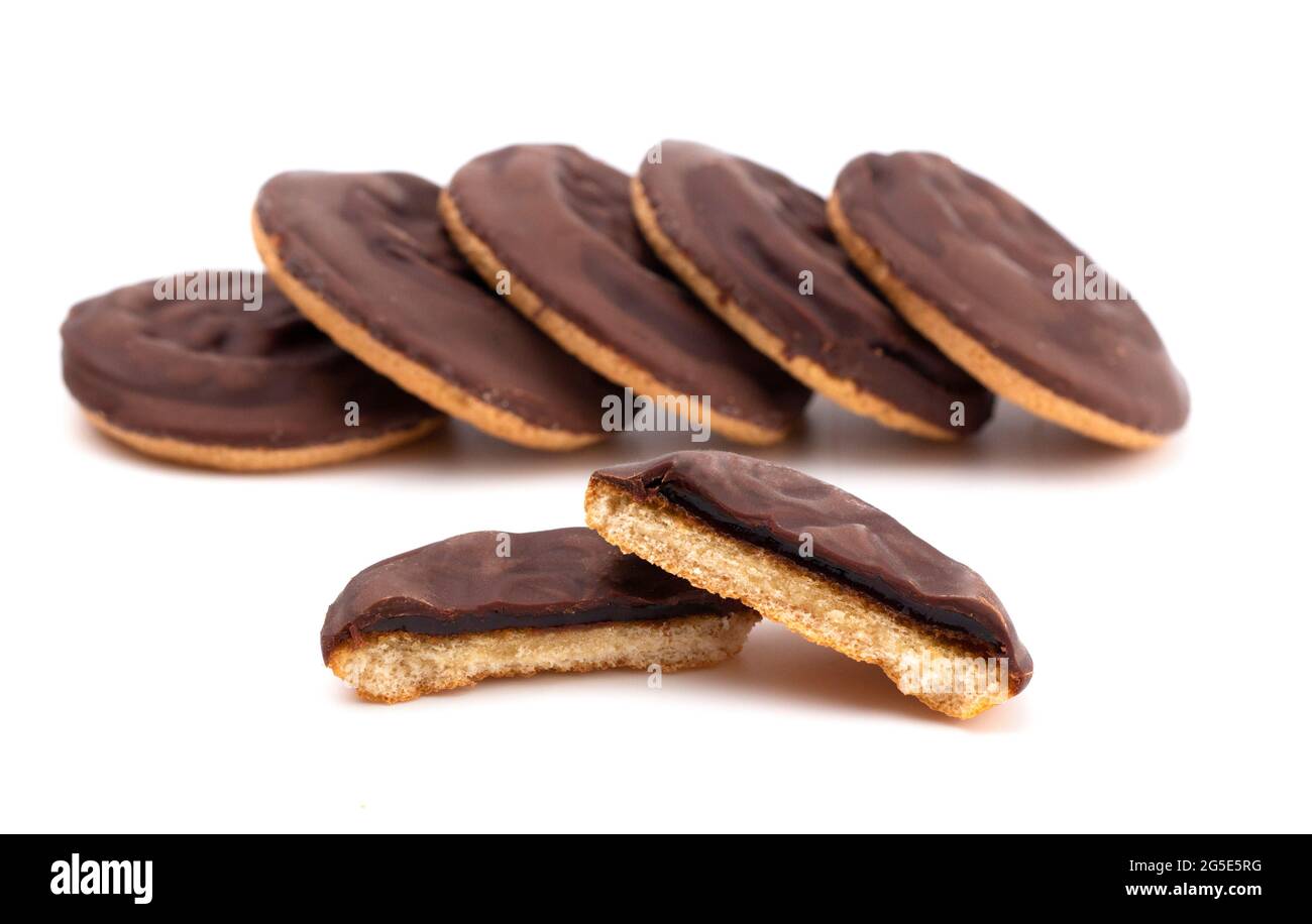 Orange Jam Filled Chocolate Covered Cookies Stock Photo Alamy