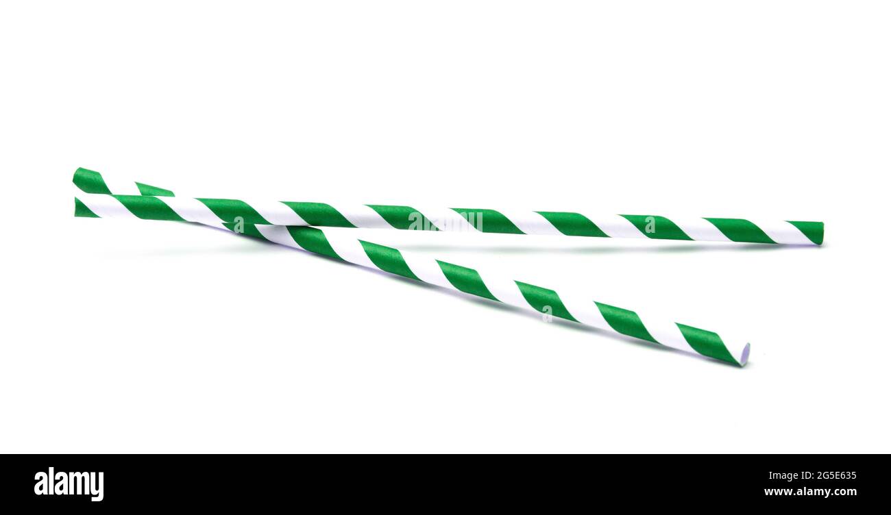 Stripped Paper Straws on a White Background Stock Photo
