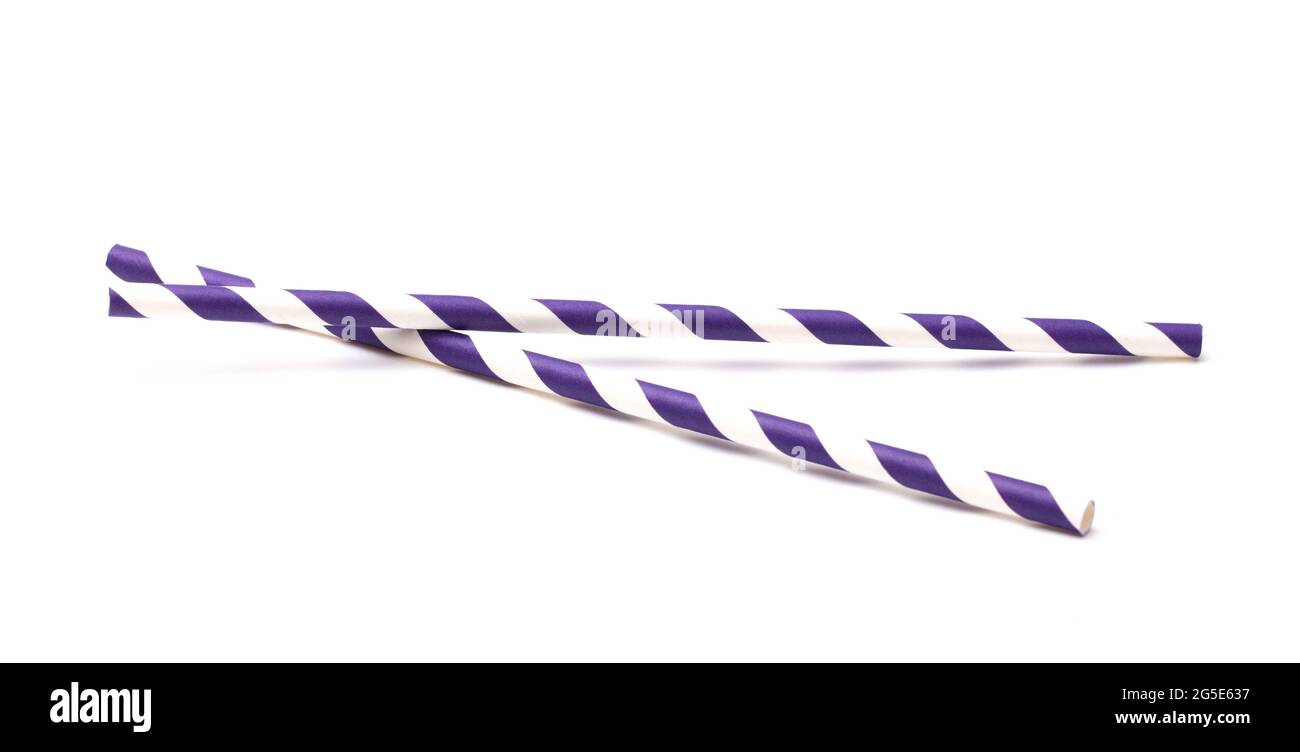 Stripped Paper Straws on a White Background Stock Photo
