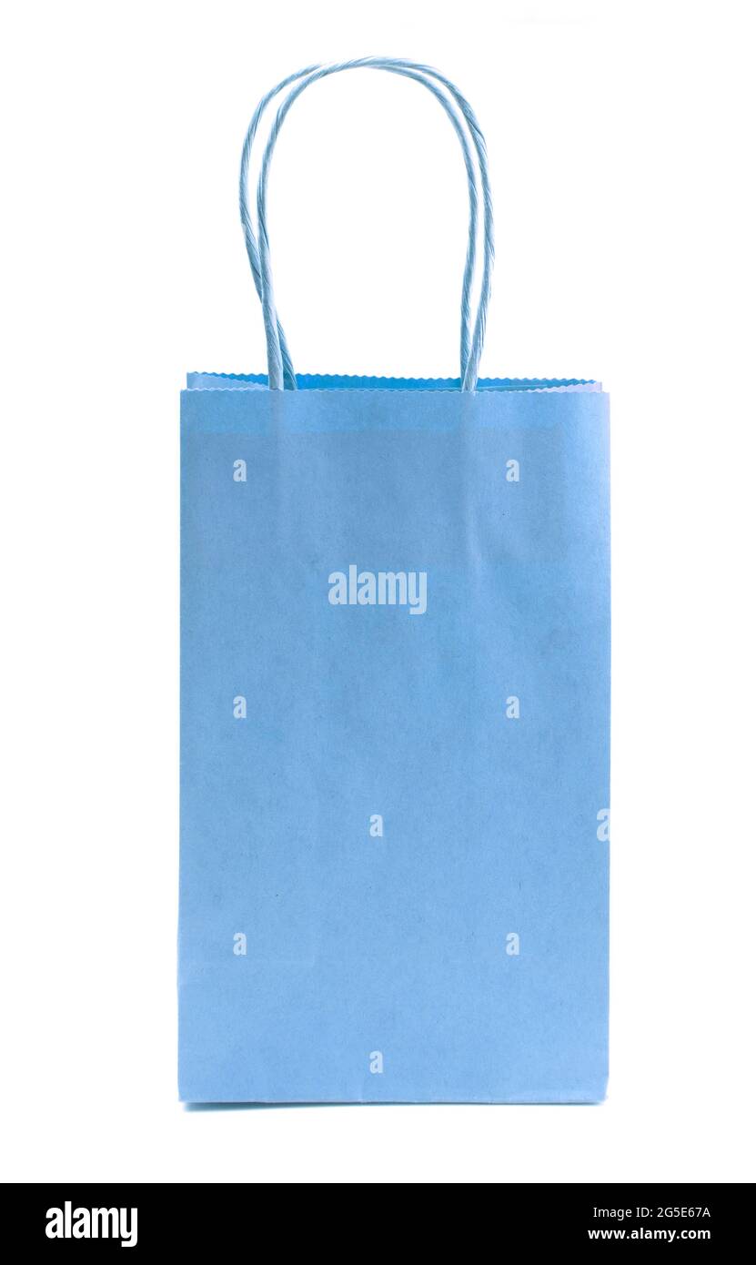 Single Blue Giftbag on a White Background Stock Photo