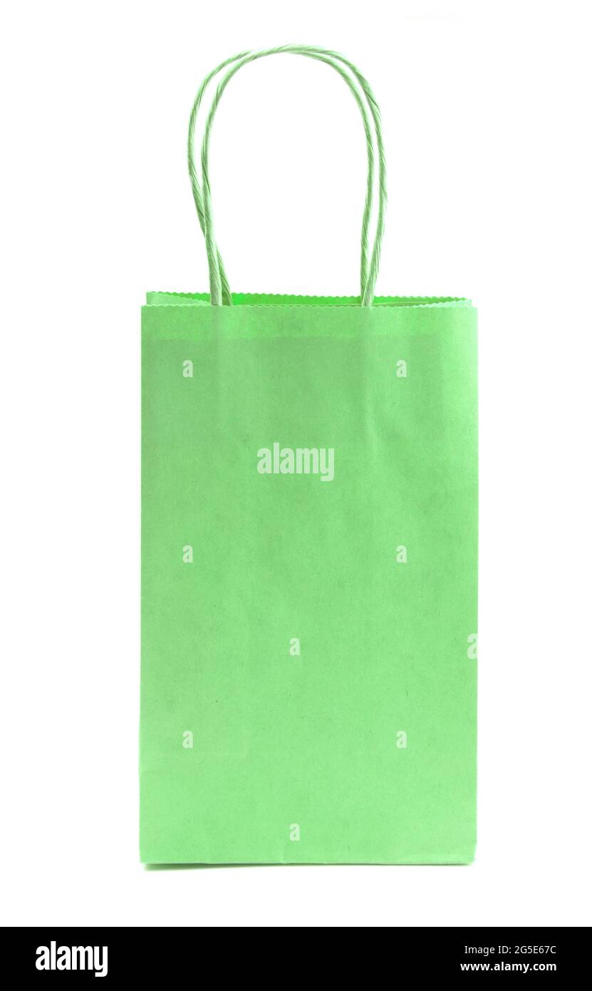 Single Green Giftbag on a White Background Stock Photo