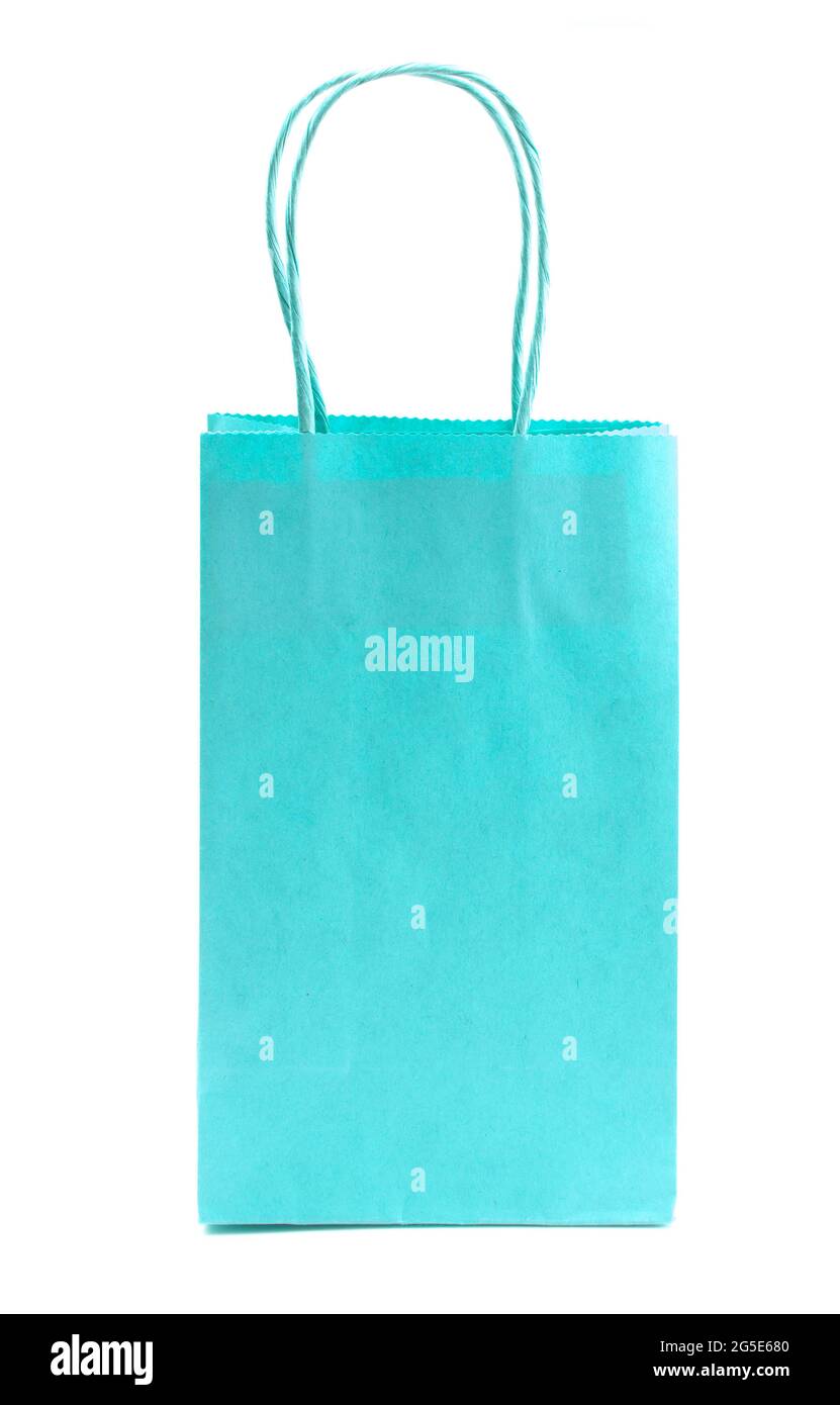 Single Blue Giftbag on a White Background Stock Photo