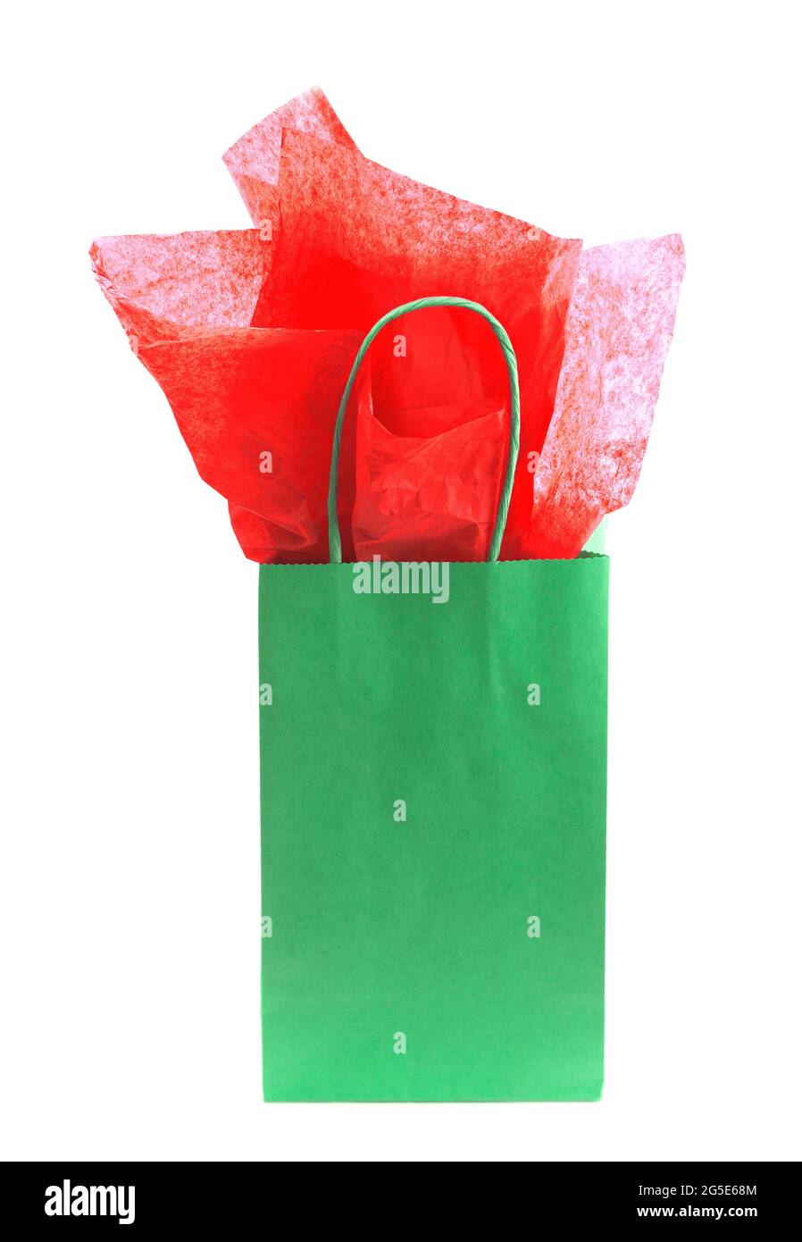 Single Green Giftbag on a White Background Stock Photo
