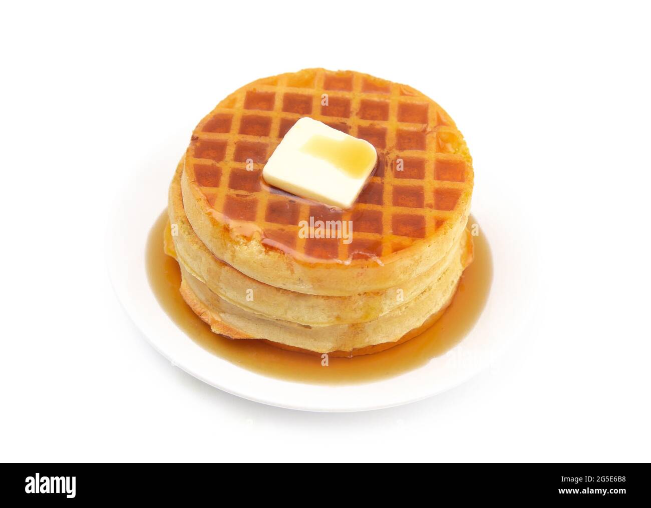 Round Waffles Ready For Breakfast On A White Background Stock Photo Alamy