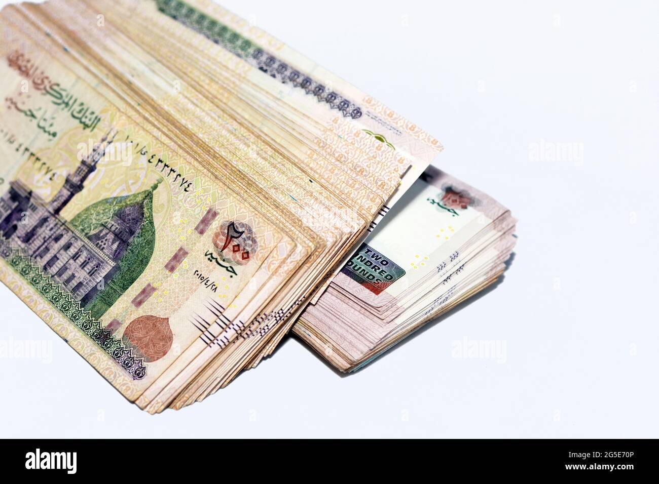 Stacks Of 200 Egyptian Pounds Banknote Obverse Side With Image Of