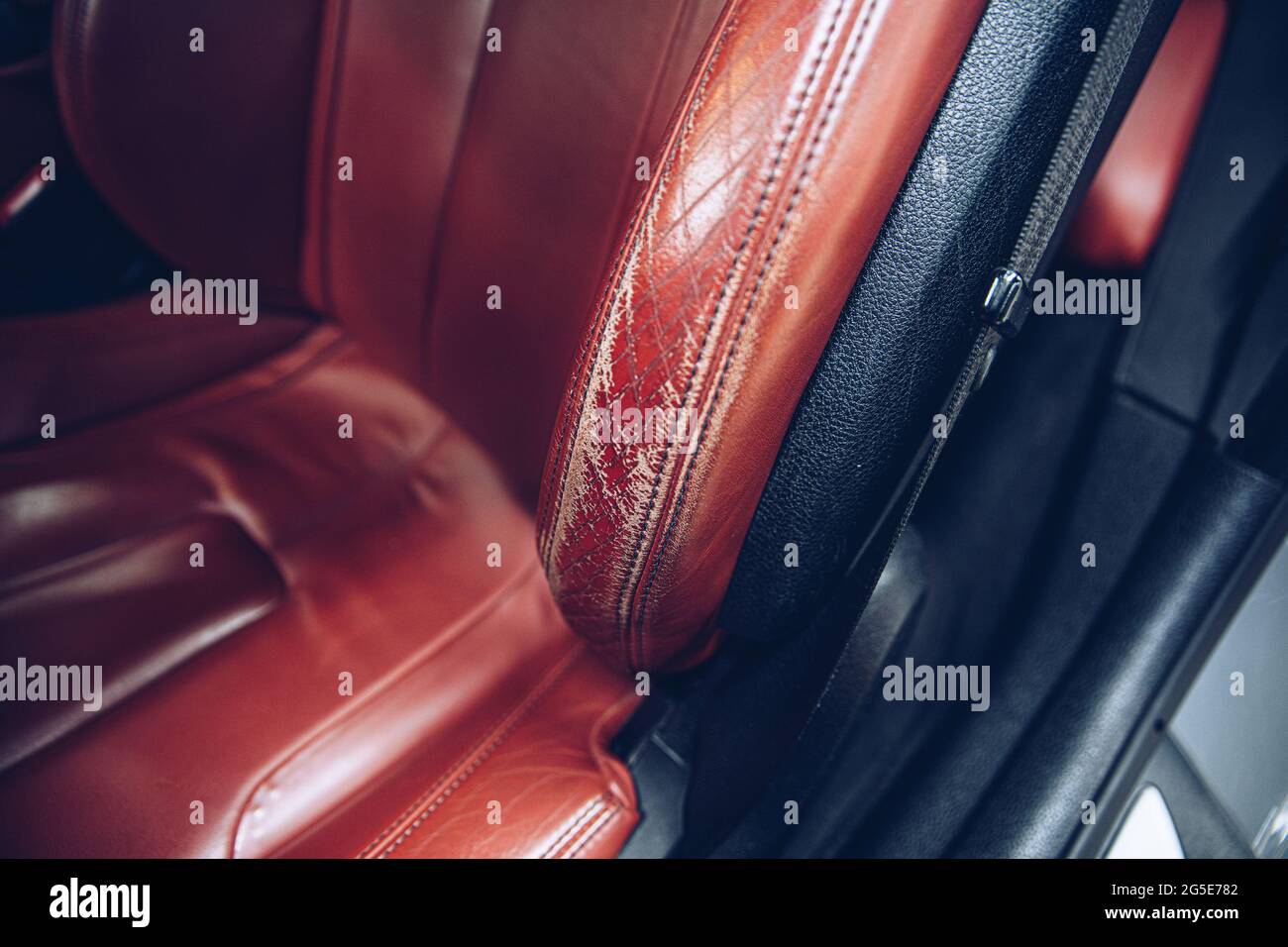 Damaged leather car seat. Car interior Stock Photo Alamy