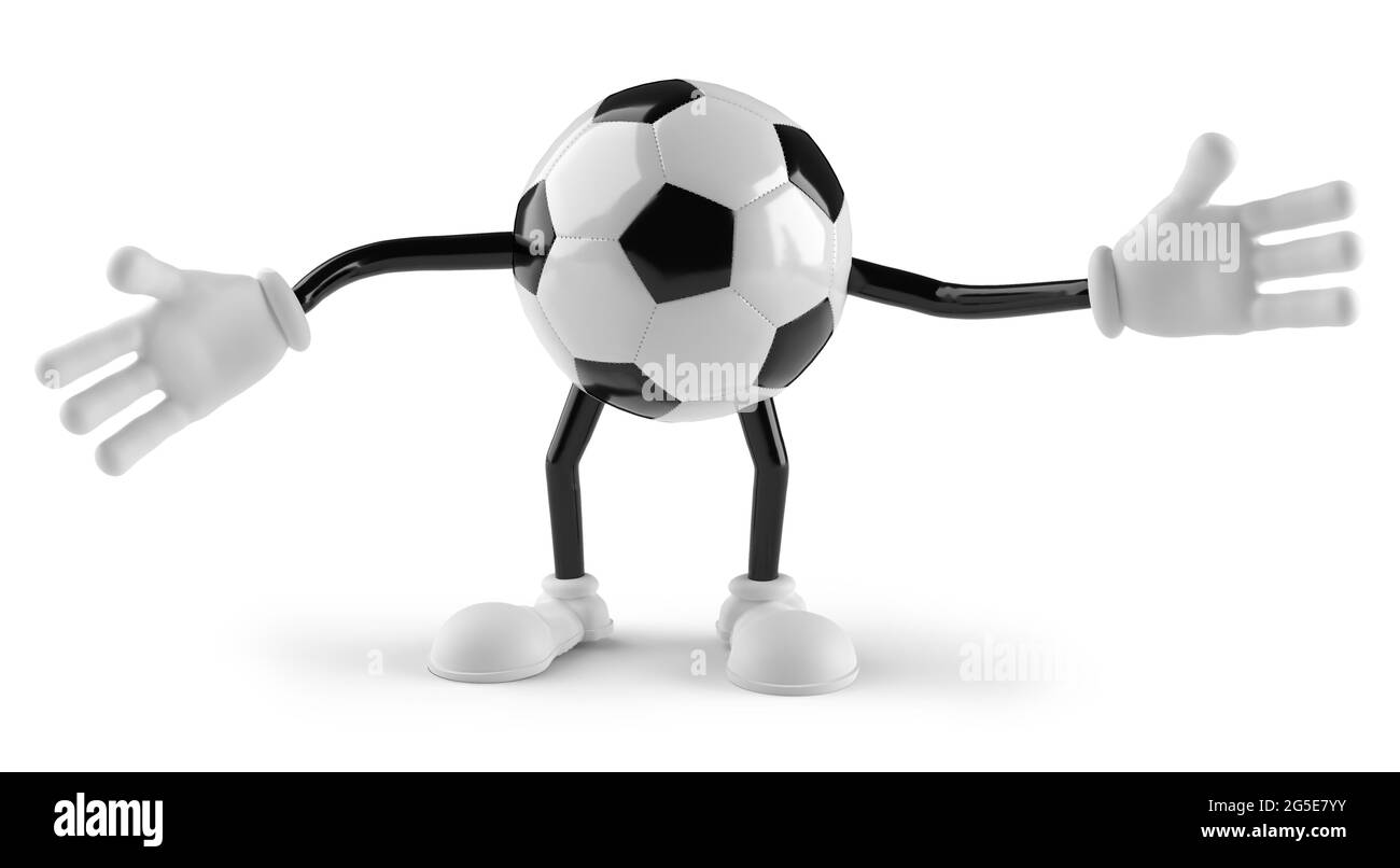 Soccer ball character with hands and legs isolated on white background. 3d rendering. Stock Photo