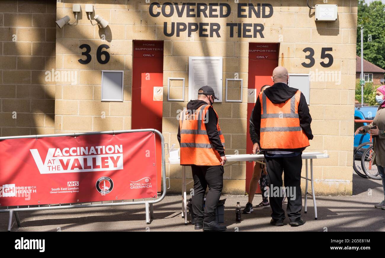 super walk-in Saturday vaccine clinic at the Valley, Charlton FC, south London, England, UK, Europe Stock Photo