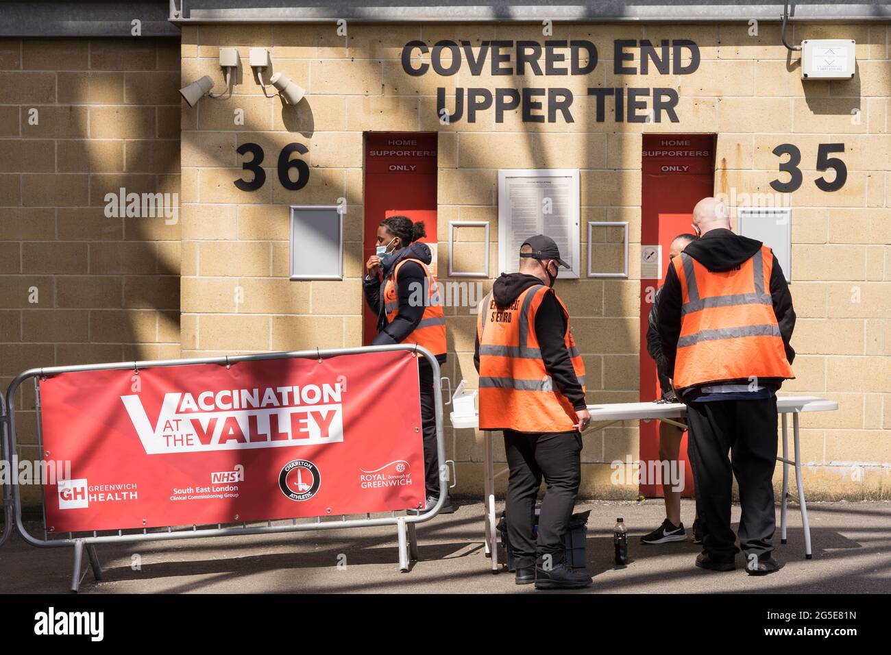 super walk-in Saturday vaccine clinic at the Valley, Charton FC, south London, England, UK, Europe Stock Photo
