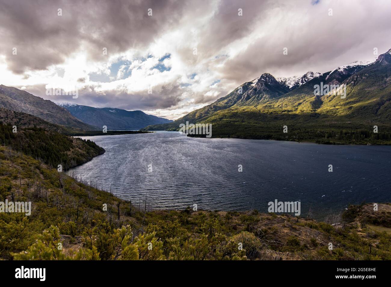 Expressive landscape in Epuyén Lake, Lago Puelo National Park, Patagonia Argentina. Stock Photo