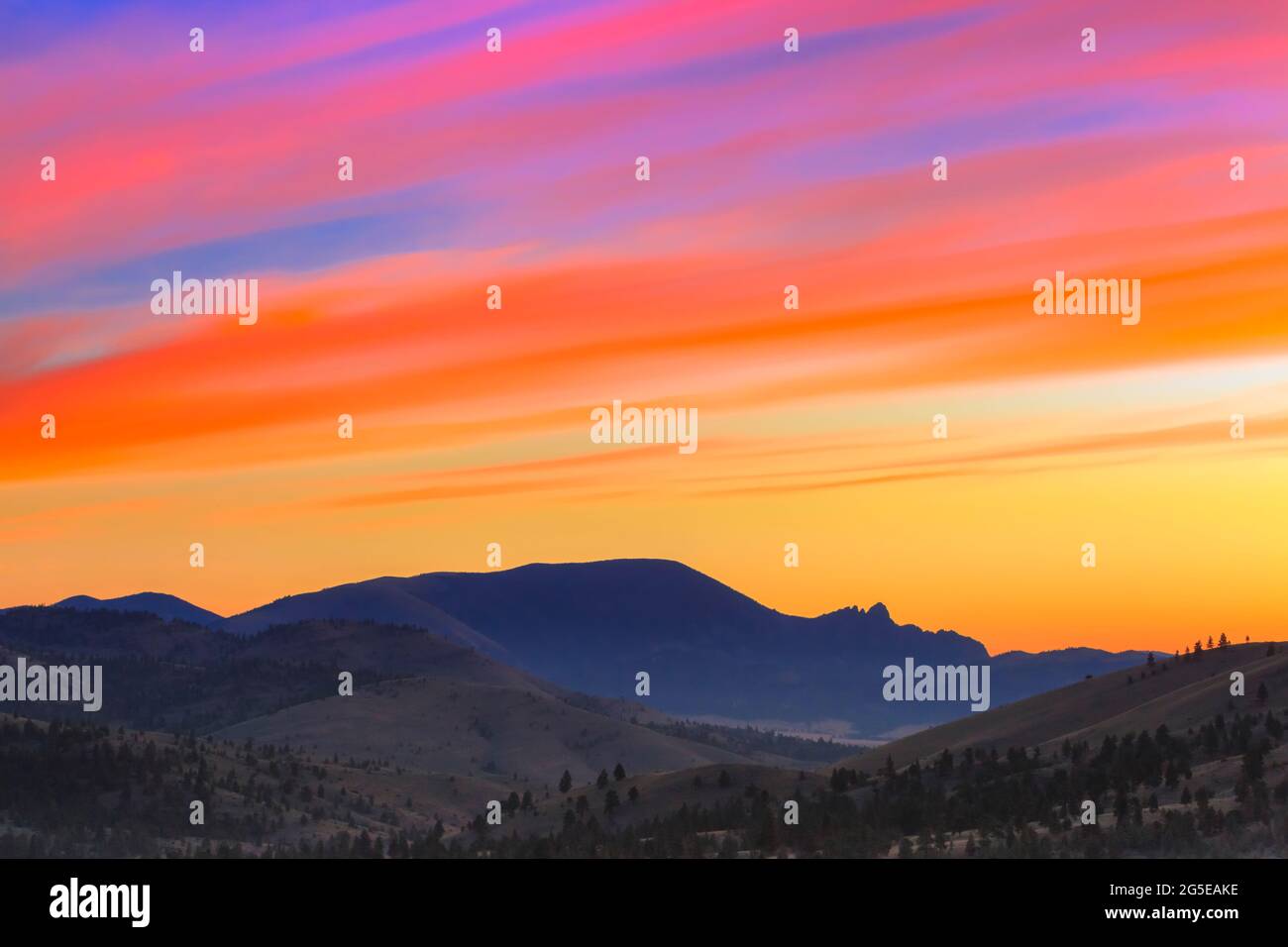 sunrise over the sleeping giant mountain near helena, montana Stock