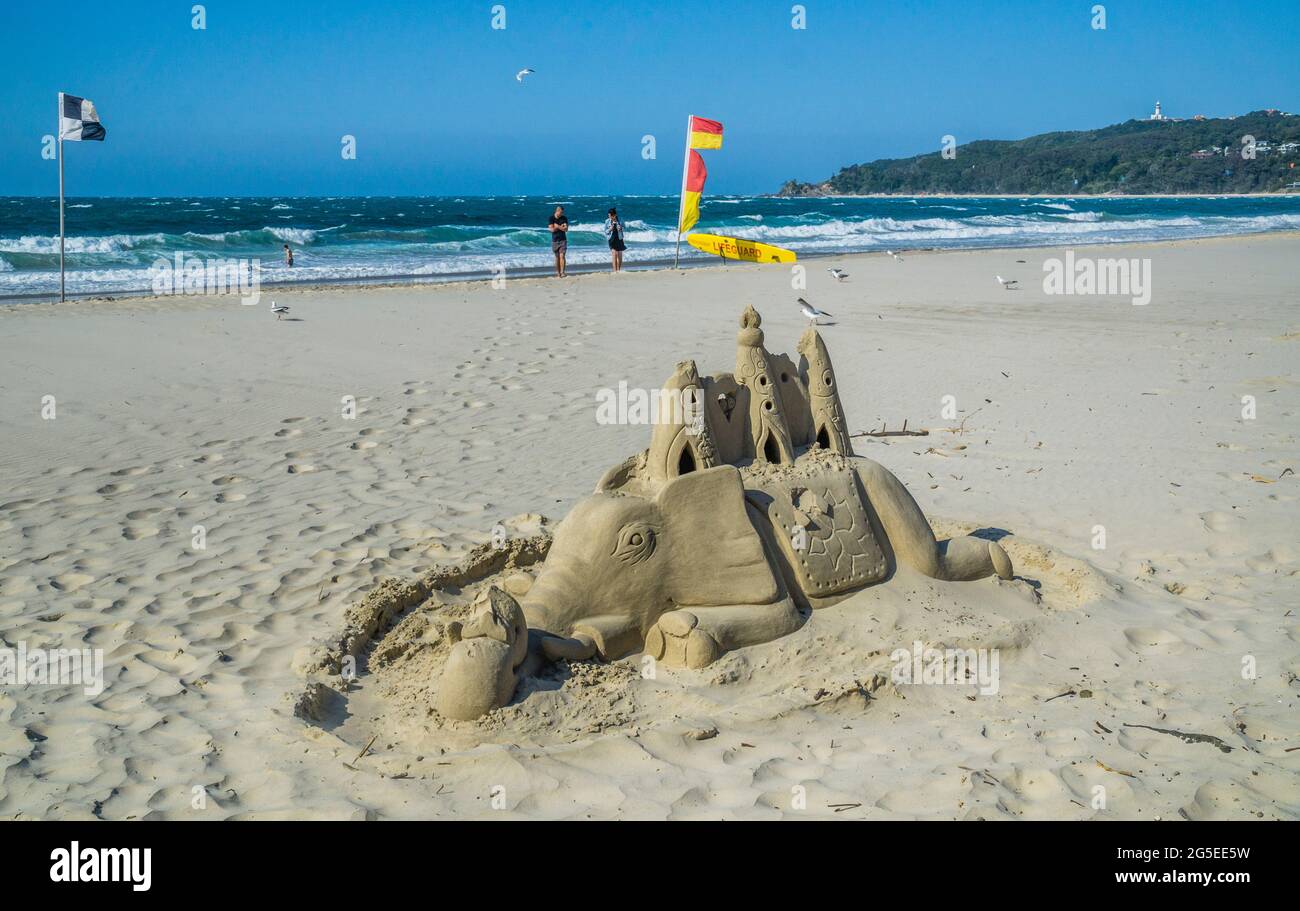 sand art on Byron Bay Main Beach, on the North Coast of NewSouth Wales, Australia Stock Photo