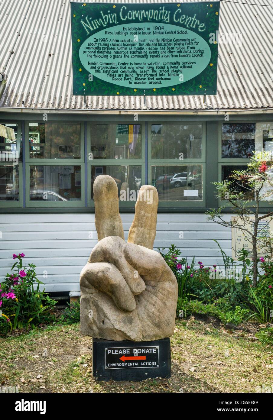 victory sculpture at the Nimbin Community Centre, Nimbin, Northern Rivers area, New South Wales, Australia Stock Photo