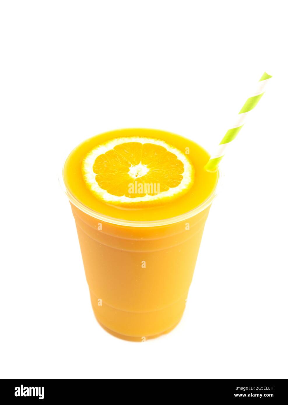 Freshly Squeezed Orange Juice in a Plastic Disposable Cup Stock Photo