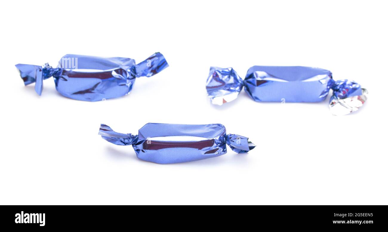 Blue Wrapped Candy on a White Background Stock Photo - Alamy