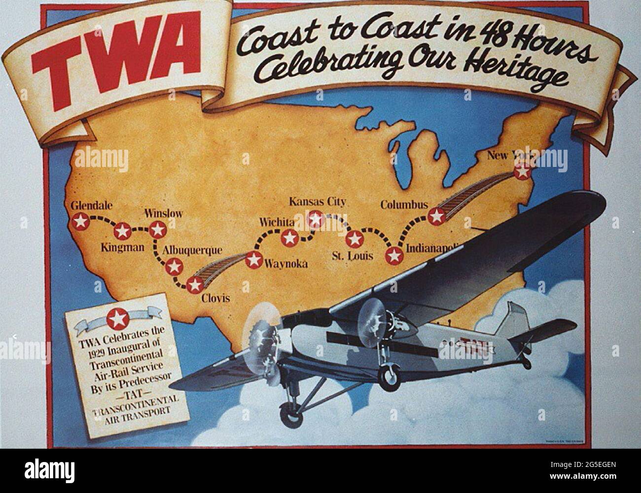 A vintage travel poster for traveling the USA with TWA (Trans World Airlines) Stock Photo