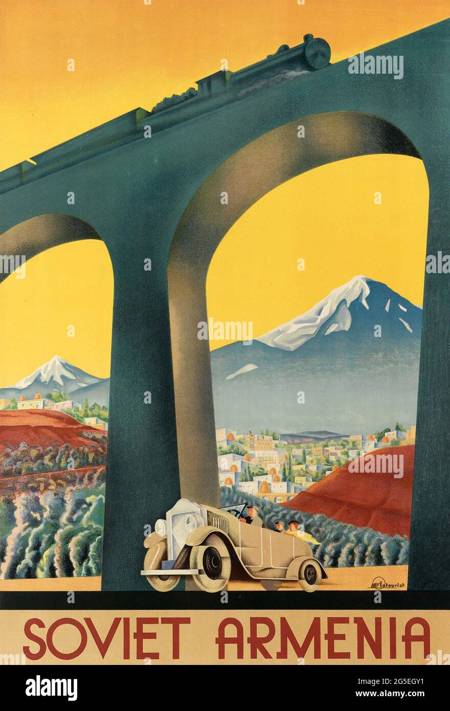 Vintage soviet intourist travel poster ussr hi-res stock