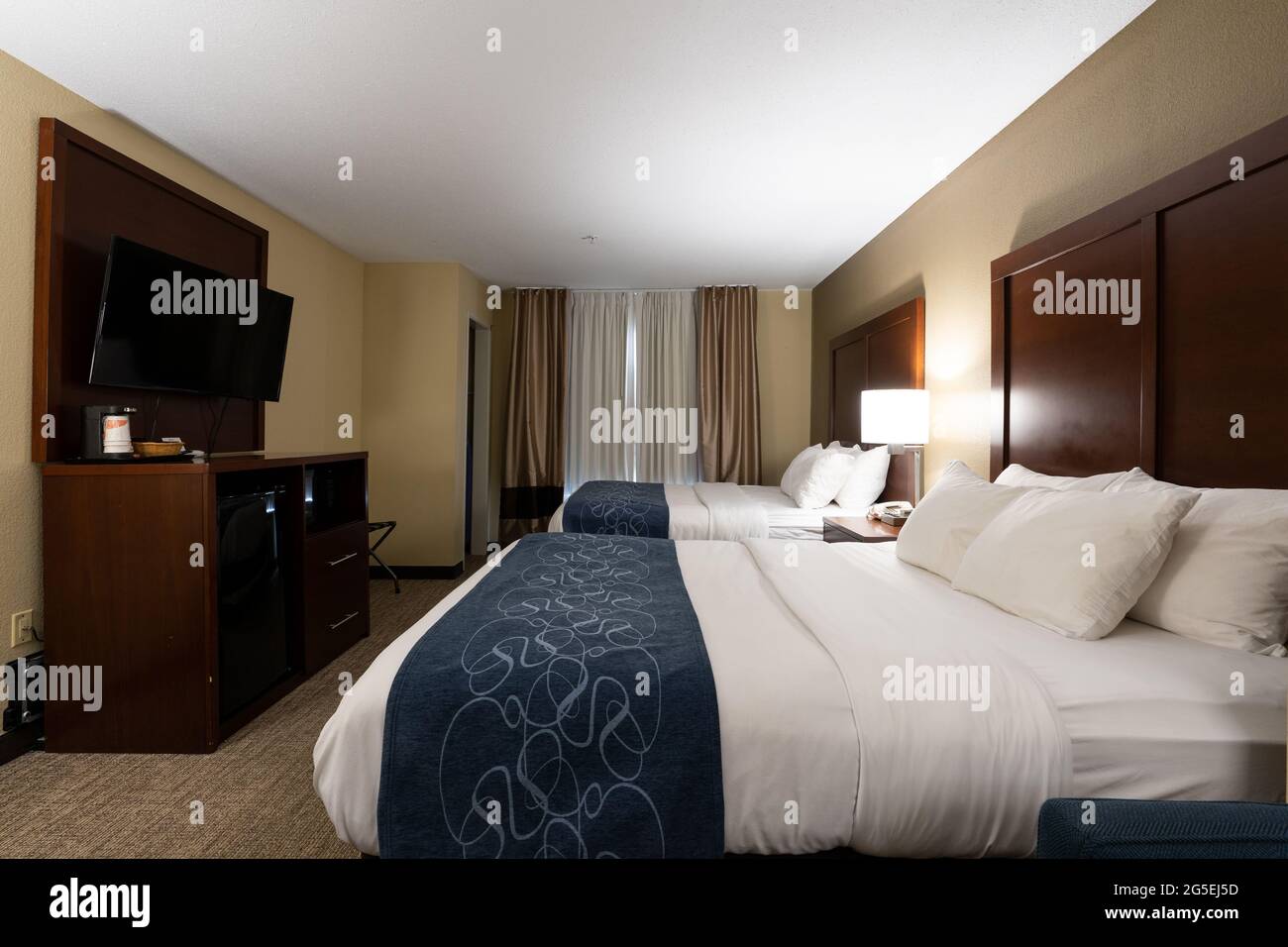 Interior of generic hotel room - two queen bed room Stock Photo