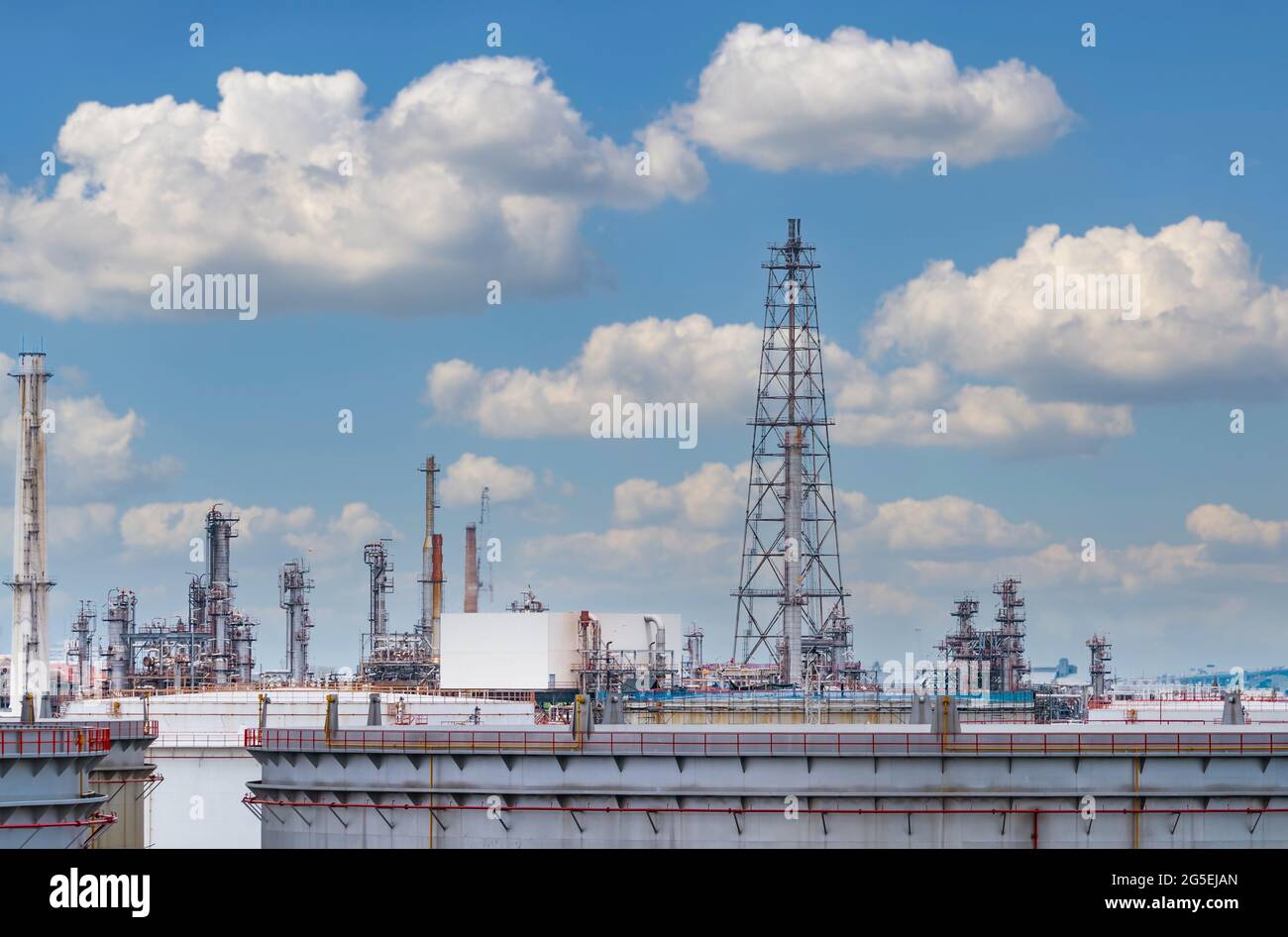 Oil refinery or petroleum refinery plant with blue sky background