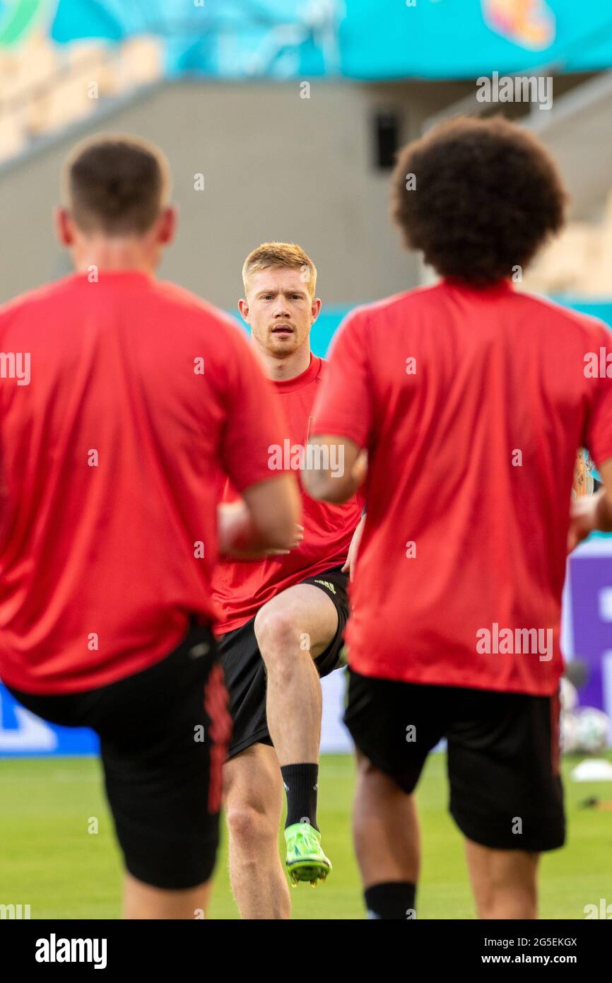 Seville. 26th June, 2021. Kevin De Bruyne of Belgium attends a training session in Seville, Spain, June 26, 2021, on the eve of the UEFA Euro 2020 Championship Round of 16 match against Portugal. Credit: Meng Dingbo/Xinhua/Alamy Live News Stock Photo