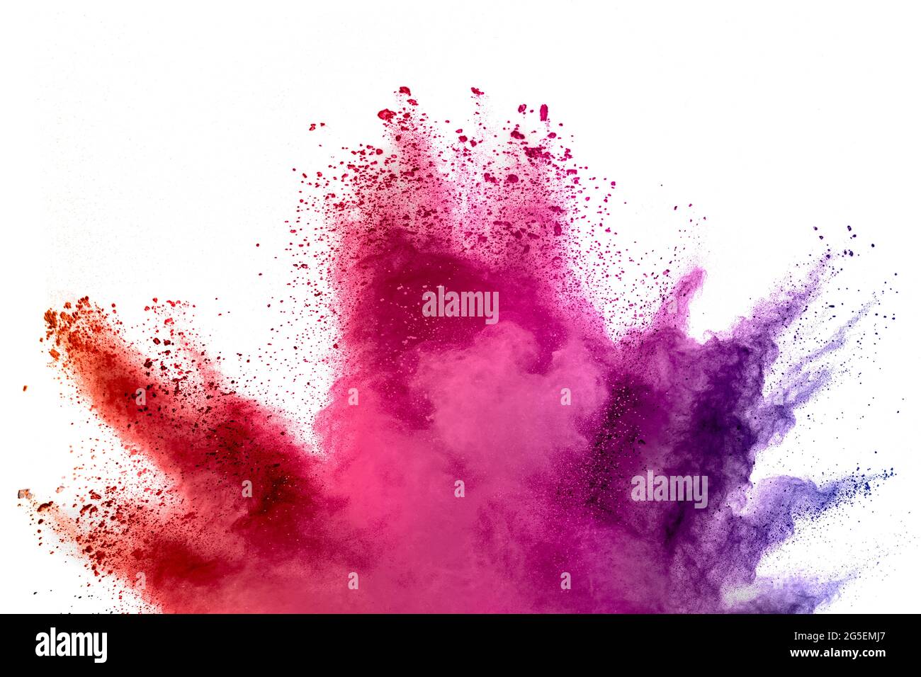 Abstract multicolored powder splash on white background.Freeze motion of color powder exploding. Stock Photo