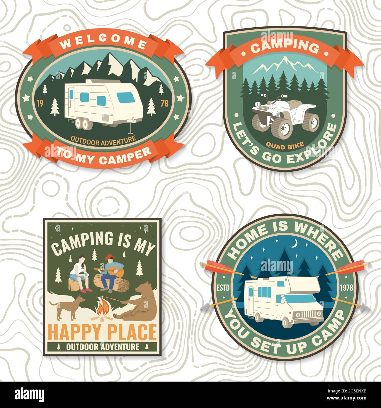 Set of camping badges. Vector Patch or sticker. Concept for shirt or ...
